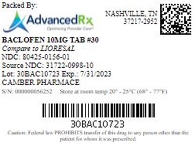 Baclofen 10mg Tab Qty 30 NDC 80425 0156